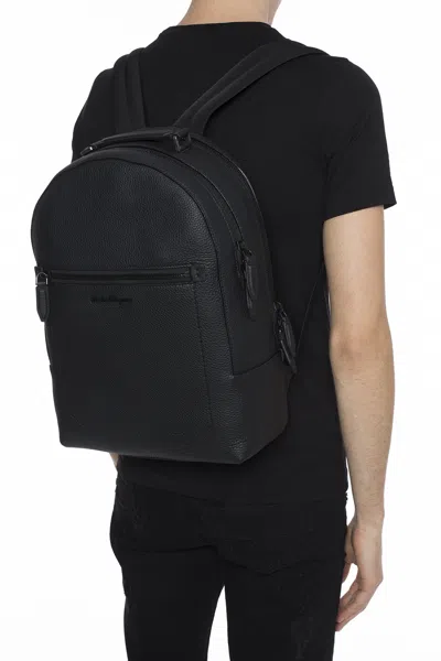 Ferragamo Backpack With Metal Logo In Black