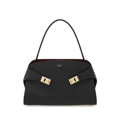 Ferragamo Structured Minimalist Shoulder Bag With Smooth Finish In Black