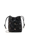 Ferragamo Mini Black Lambskin Bucket Bag With Vara Bow In Black