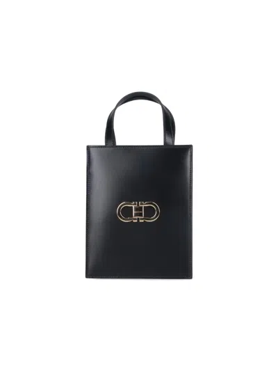 Ferragamo Double Gancio Tote Bag In Black