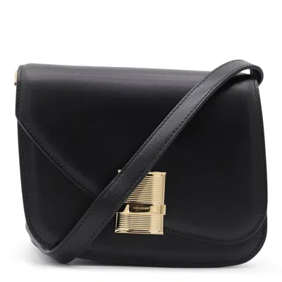 Ferragamo Fiamma S Black Shoulder Bag With Logo Detail And Oblique Flap In Leather Woman