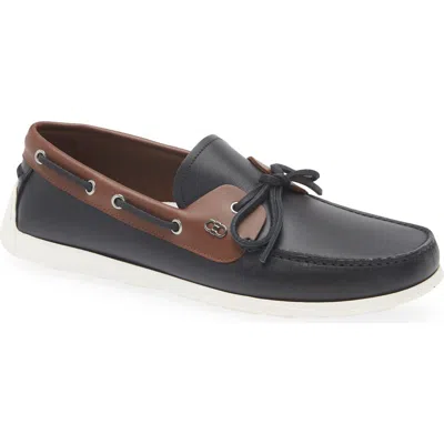 Ferragamo Bahia Boat Shoe In Nero Midbrown