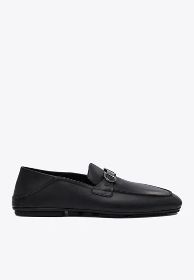 Ferragamo Bahrein Gancini Leather Loafers In Black