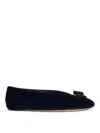 Ferragamo Velvet-textured Ballerinas With Decorative Bow Detail In Blue