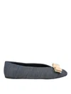 Ferragamo Vara Denim Ballerina Shoes In Dark Wash