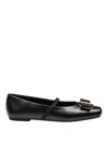 Ferragamo Lambskin Flats With Gold-tone Buckle Detail In Black