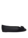 Ferragamo Leather Round Toe Ballerina Shoes With Bow Detail In Black