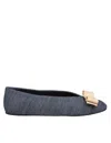Ferragamo Vara Denim Ballerina Shoes In Navy