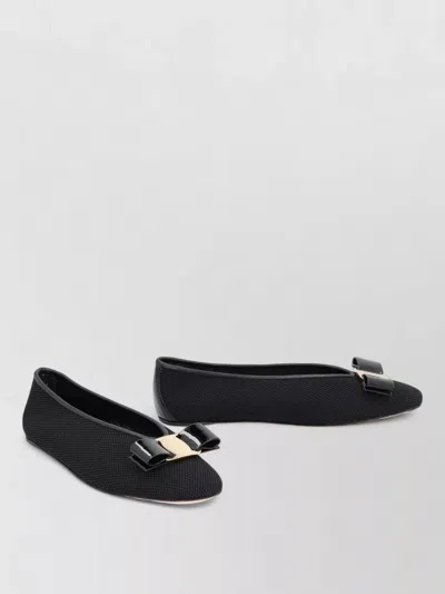 Ferragamo Ballerina Shoes Mesh Bow Patent Trim In Black