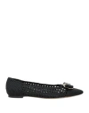 Ferragamo Ballerina Woman Ballet Flats Black Size 9.5 Calfskin In Animal Print