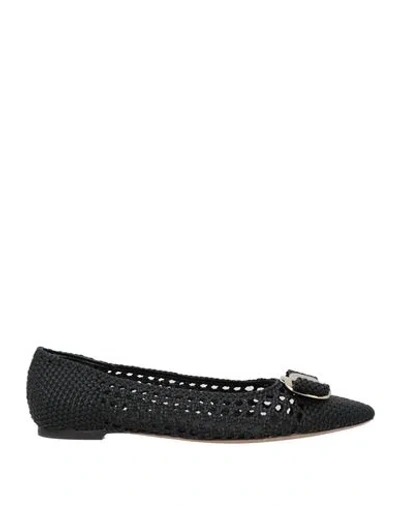 Ferragamo Ballerina Woman Ballet Flats Black Size 9.5 Calfskin In Animal Print