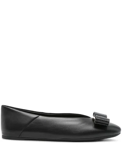 Ferragamo Nappa Leather Vanna Ballerinas In Black