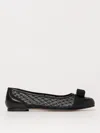 Ferragamo Varina Mesh Leather Ballet Flats In Black