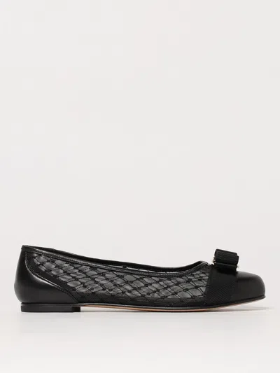 Ferragamo Varina Mesh Ballet Flats In Black