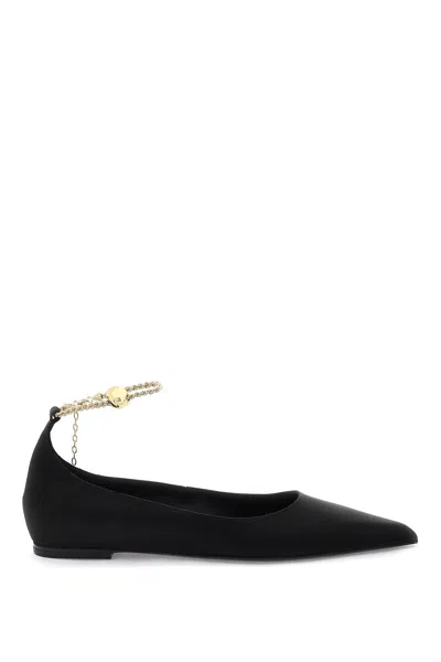 Ferragamo Ballet Flat With Ankle Chain In Black