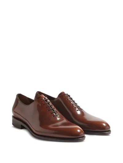 Ferragamo Balmoral Leather Oxford Shoes In Brown
