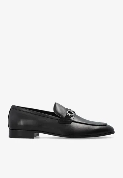 FERRAGAMO BALTY GANCINI PLAQUE LEATHER LOAFERS