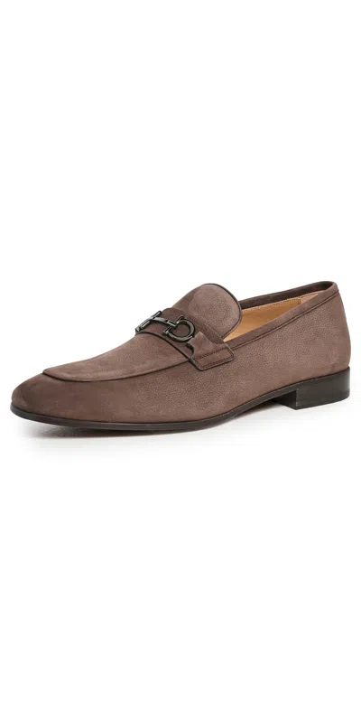 Ferragamo Balty Nubuck Loafers Bark/t. Moro/new Biscotto In Brown