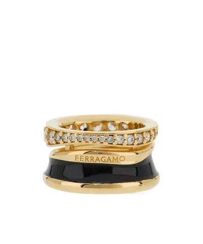 Ferragamo Crystal Enamel Band Ring In Gold
