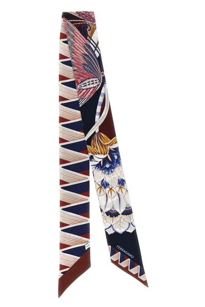Ferragamo Mini Bandeau Scarf Giada Floral Geometric In Blue