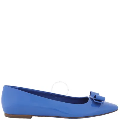 Ferragamo Barabou Patent Leather Ballet Flats In Blue