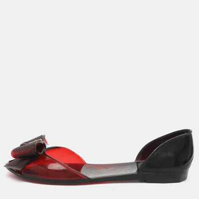 Pre-owned Ferragamo Barbados Size 37.5 Burgundy Jelly Flat Sandals