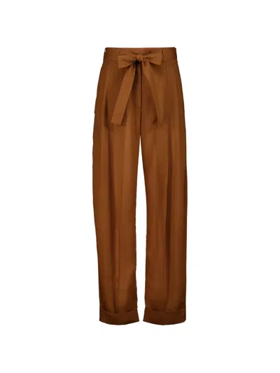 Ferragamo Barrel Leg Trouser In Brown