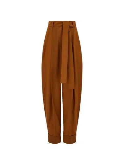 Ferragamo Barrel Leg Trouser In Brown