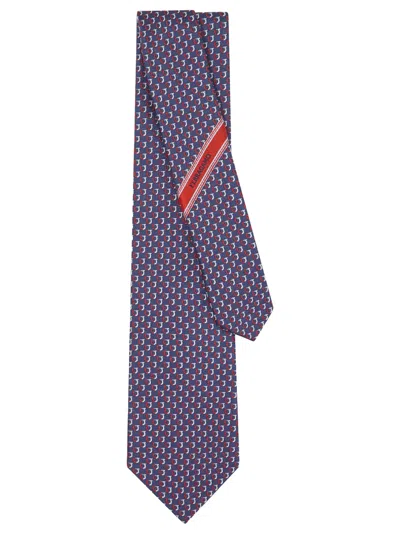 Ferragamo Barzio7j Bicolor Gancini Jacquard Tie In Blue