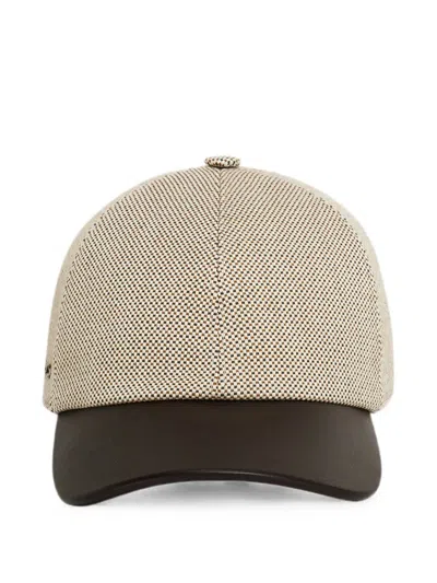 Ferragamo Baseball Cap With Leather Peak In Burgundy