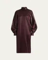 Ferragamo Satin High-neck Dress In Oxblood