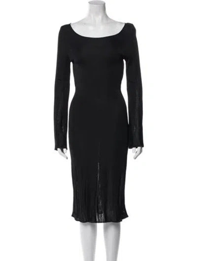 Pre-owned Ferragamo Bateau Neckline Midi Length Dress W/ Tags In Black