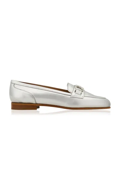 Ferragamo Bax Leather Loafers In Silver