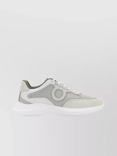 Ferragamo Bay Man Sneakers With Leather And Mesh In White