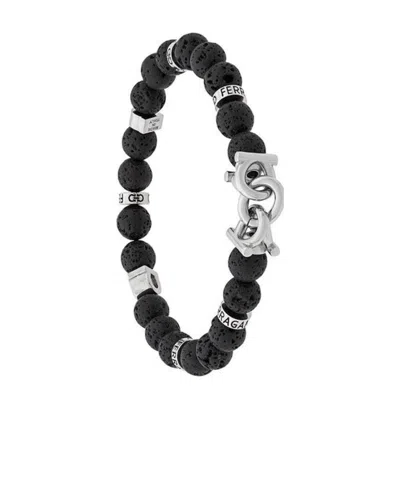 Ferragamo Semi-precious Stone And Gancini Bracelet In Black
