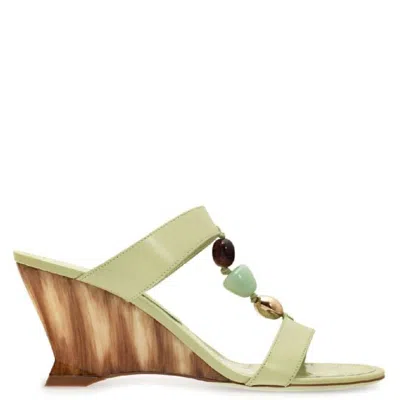 Ferragamo Beaded Leather Wedge Sandals In Green