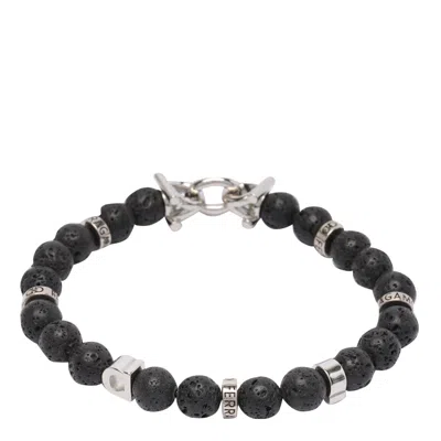Ferragamo Men Logo And Lavic Beads Bracelet In Black