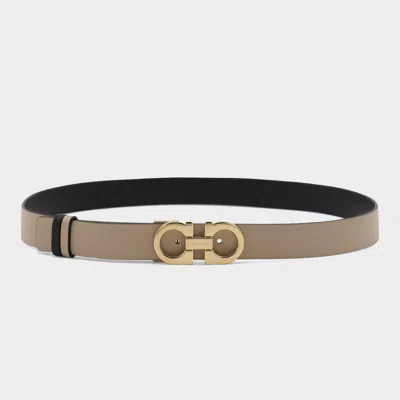 Ferragamo Beige And Black Leather Gancini Belt