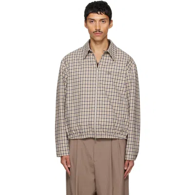 Ferragamo Beige & Navy Check Bomber Jacket In 1006/739 New Navy/sa