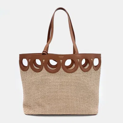 Pre-owned Ferragamo Beige Brown Raffia Raffia Gancini Outline Tote Bag Large In Sand