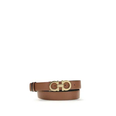 Ferragamo Beige Calf Leather Bos Taurus Regular Belt In Brown