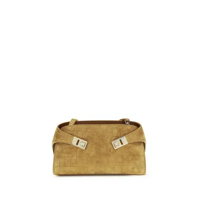 Ferragamo Beige Calf Leather Bos Taurus Shoulder Bag In Neutral