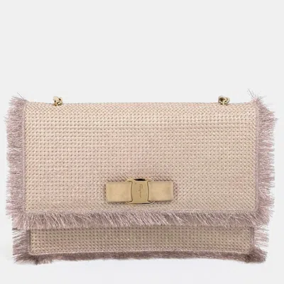 Pre-owned Ferragamo Beige Canvas Genie Crossbody Bag In Sand