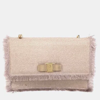 Pre-owned Ferragamo Beige Canvas Genie Crossbody Bag In Sand