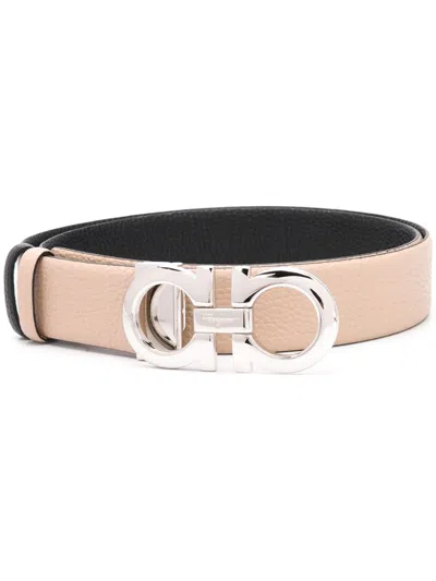 Ferragamo Beige Cintura H35 Textured Leather Belt In Black