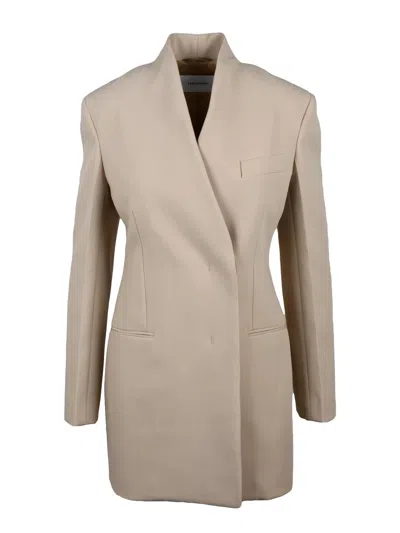 Ferragamo Beige Double-breasted Wool Jacket In Neutral