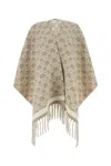 Ferragamo Embroidered Pattern Wool Cape In Beige