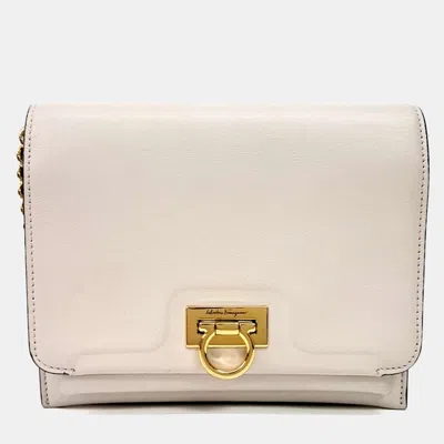 Pre-owned Ferragamo Beige Leather Gancini Crossbody Bag