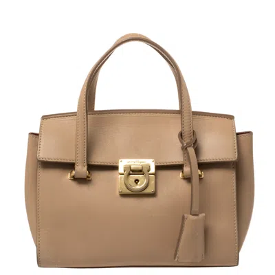 Ferragamo Beige Leather Mara Satchel In Sand