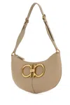 Ferragamo Beige Leather Maxi Gancio Shoulder Bag In Daino